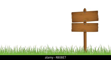 wooden sign in grass with copy space isolated on white background vector illustration EPS10 Stock Vector