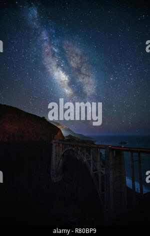 Milky Way over Bixby Creek Bridge in Big Sur, California Stock Photo