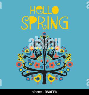 Hello Spring Scandinavian folk vector illustration Stock Vector