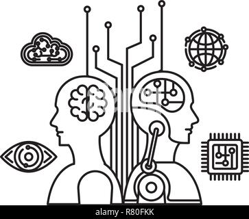 cyber humanoide profiles icons vector illustration design Stock Vector