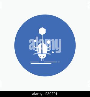 Bug, insect, spider, virus, web White Glyph Icon in Circle. Vector Button illustration Stock Vector