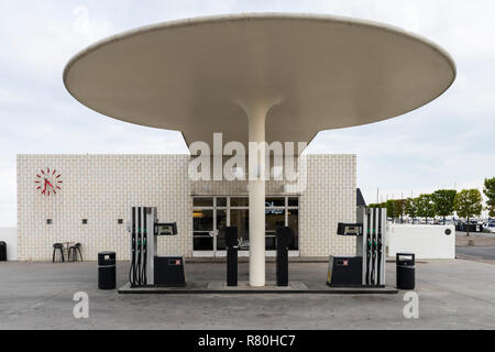 Copenhagen, Denmark - September 17, 2018: Architectural Skovshoved Petrol Station in Copenhagen, Denmark from 1936. Stock Photo