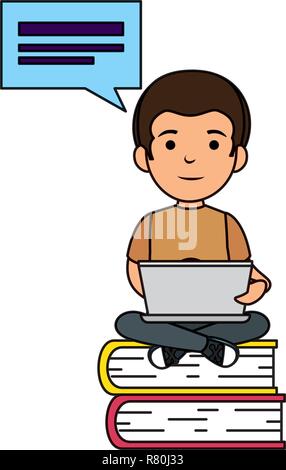 little schoolboy with laptop computer Stock Vector