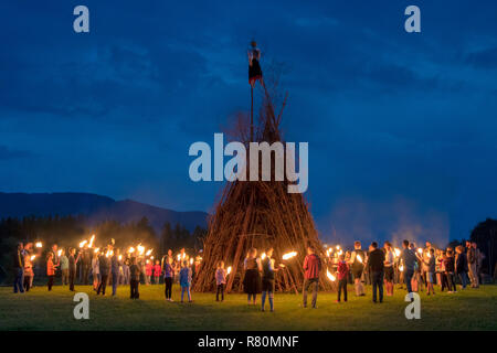 Midsummer festival bonfire Teisendorf, Upper Bavaria, Germany Stock Photo