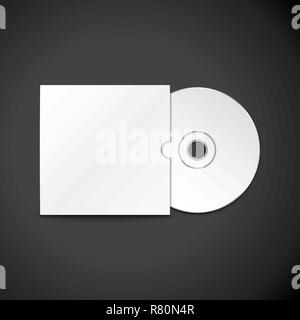vector white paper compact disc cover mock up blank CD realistic illustration with shadow template design isolated on dark background Stock Vector
