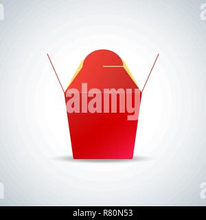 vector red asian noodles take away mock up paper blank box realistic illustration with shadow template design isolated on light background Stock Vector