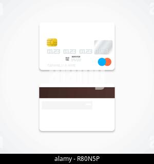 vector mock up white blank plastic bank card face and back sides illustration realistic with shadow template design isolated on light background Stock Vector