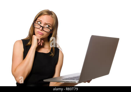 Woman with laptop isolated on white Stock Photo