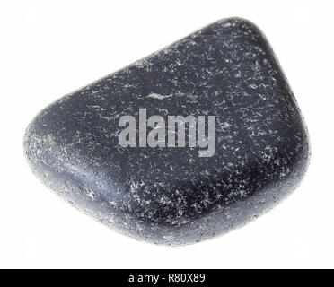 macro photography of natural mineral from geological collection - polished chromite (chromium ore) stone on white background Stock Photo