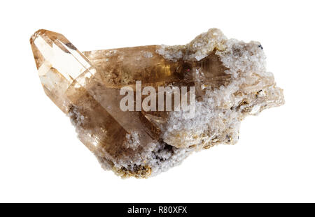 macro photography of natural mineral from geological collection - rough topaz crystal on white background Stock Photo