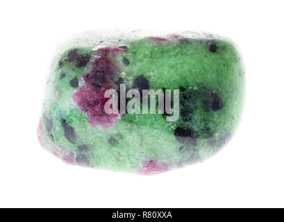 macro photography of natural mineral from geological collection - polished zoisite (anyolite) gem stone on white background Stock Photo