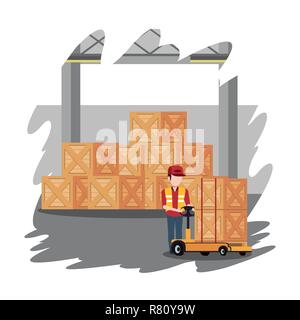 Courier working in warehouse Stock Vector