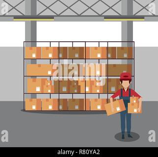 Courier working in warehouse Stock Vector