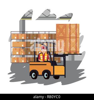 Courier working in warehouse Stock Vector