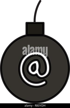 bomb explosive with arroba symbol vector illustration design Stock Vector