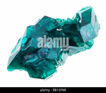 macro photography of natural mineral from geological collection - rough Dioptase (copper emerald) crystals on white background Stock Photo