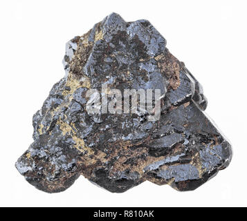 macro photography of natural mineral from geological collection - raw ilmenite stone on white background Stock Photo