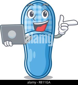 With laptop pair of design cartoon home slippers Stock Vector