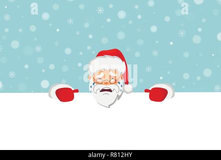 Santa Claus holding big banner. Christmas blank advertising banner. Happy New Year background. Santa Claus vector illustration. Stock Vector