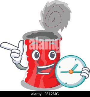 With clock tin can isolated on a mascot Stock Vector