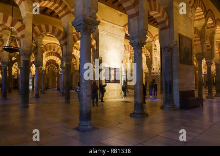 Interior of the Cordoba Mosque, Cathedral, cordova, Great mosque of Cordoba, Andalusia, Southern Spain. Stock Photo