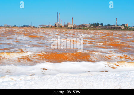 Lake contaminated by chemical waste, Krasnoperekopsk, Crimea, Ukraine Stock Photo