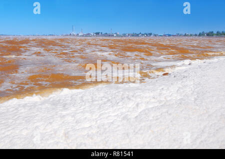 Lake contaminated by chemical waste, Krasnoperekopsk, Crimea, Ukraine Stock Photo