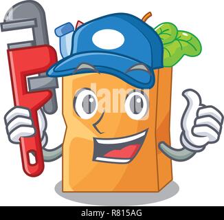 Plumber food bag foil or paper cartoon Stock Vector