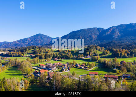 Winkel bei Lenggries, drone shot, Isarwinkel, Alpine foothills, Upper Bavaria, Bavaria, Germany Stock Photo