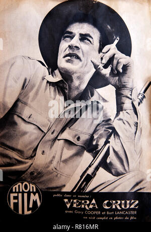 Gary Cooper on the french magazine cover Mon Film at 1955, from film Vera Cruz. Stock Photo