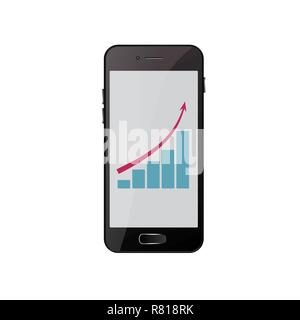 Vertical bar graph, diagram representing growth icon in mobile. Stock Vector
