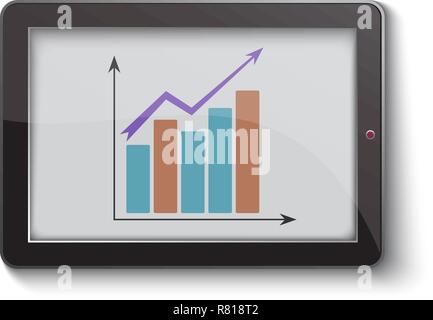 Vertical bar graph, diagram representing growth icon in mobile tab Stock Vector