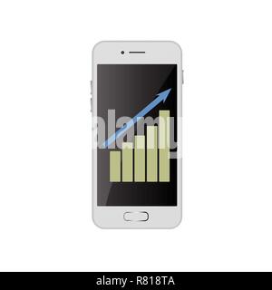 Vertical bar graph, diagram representing growth icon in mobile. Stock Vector