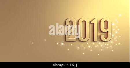New Year 2019 date number on a glittering gold background - 3D illustration Stock Photo