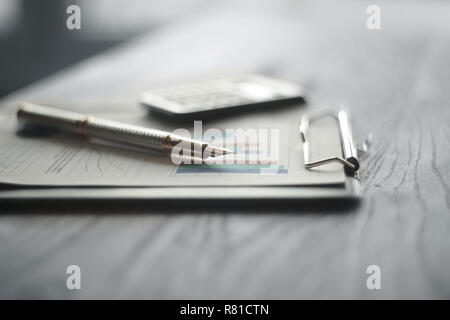 close up.pen and clipboard on the desktop .business concept Stock Photo
