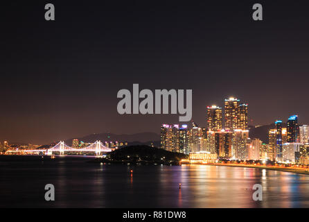 Night view of Haeundae beach. Haeundae beach is Busan's most popular beach in South Korea. Stock Photo