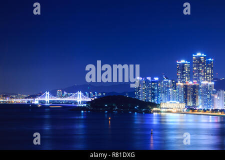 Night view of Haeundae beach. Haeundae beach is Busan's most popular beach in South Korea. Stock Photo