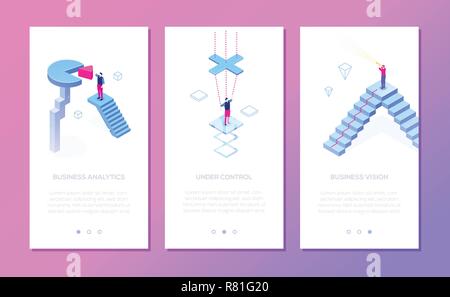 Business situations - set of isometric vector vertical web banners Stock Vector