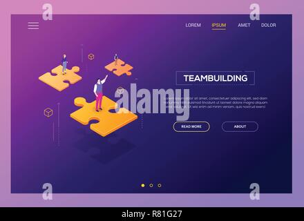 Teambuilding concept - modern isometric vector web banner Stock Vector