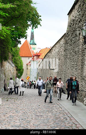 TALLINN, ESTONIA - AUGUST 29, 2018: Pikk Jalg Street (Long Leg) in Old Town. Old Town is historical center of the city and a part of the UNESCO World  Stock Photo