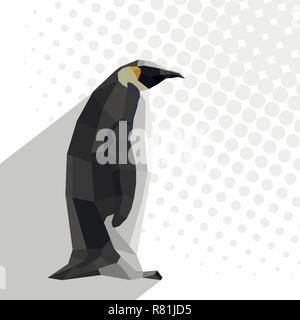 Simple modern vector penguins profile in low poly with shade and halftone effect. Stock Vector