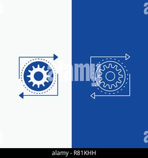Business, gear, management, operation, process Line and Glyph web Button in Blue color Vertical Banner for UI and UX, website or mobile application Stock Vector