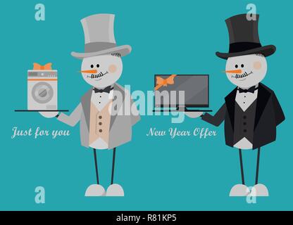 Vector illustration of snowman cartoon character for Christmas cards and banners. EPS 10 file. Stock Vector