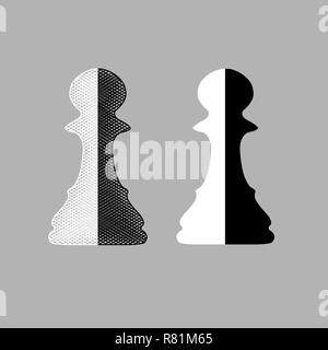 Black and white chess pawns isolated on gray background Stock Vector