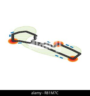 White background with black isometric road and different elements Stock Vector