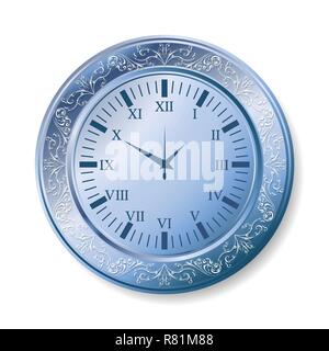 Blue pocket watch with floral pattern isolated on white background Stock Vector