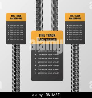 Set of black tire track silhouettes with orange stickers Stock Vector