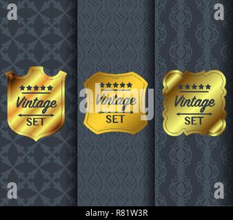 Golden vintage pattern on dark background Stock Vector
