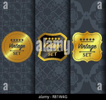 Golden vintage pattern on dark background Stock Vector