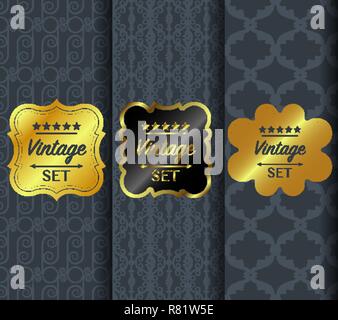 Golden vintage pattern on dark background Stock Vector